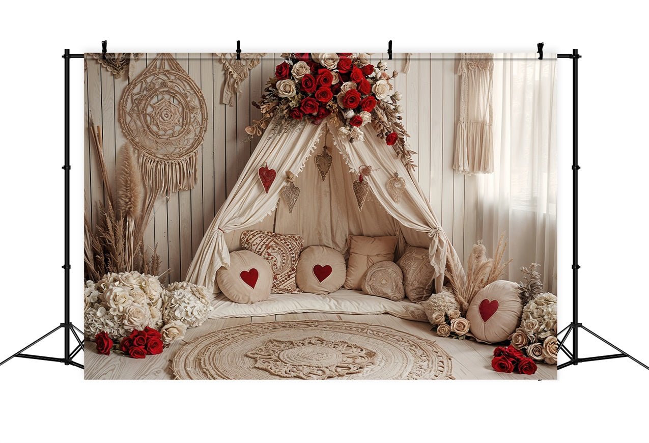 Valentines Photo Backdrops Boho Heart Roses Tent Backdrop UK BRP12-255