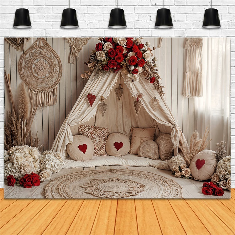 Valentines Photo Backdrops Boho Heart Roses Tent Backdrop UK BRP12-255