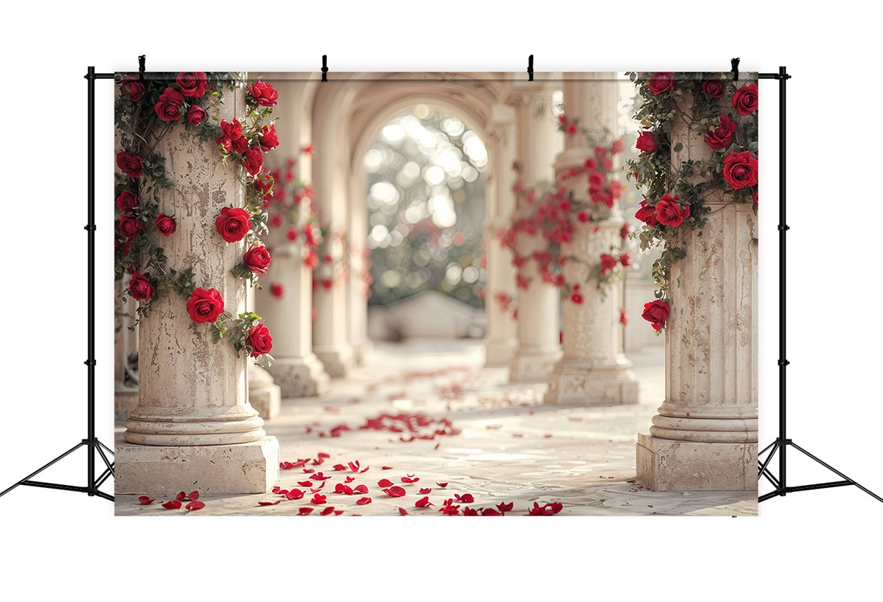 Valentine's Backdrop Red Rose Pathway Marble Columns Backdrop UK BRP12-257