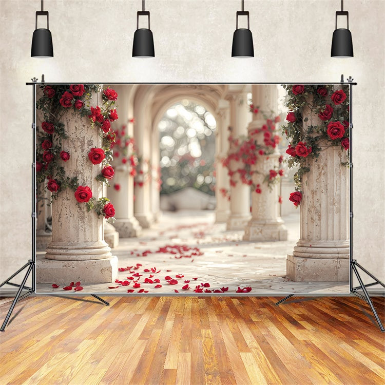 Valentine's Backdrop Red Rose Pathway Marble Columns Backdrop UK BRP12-257