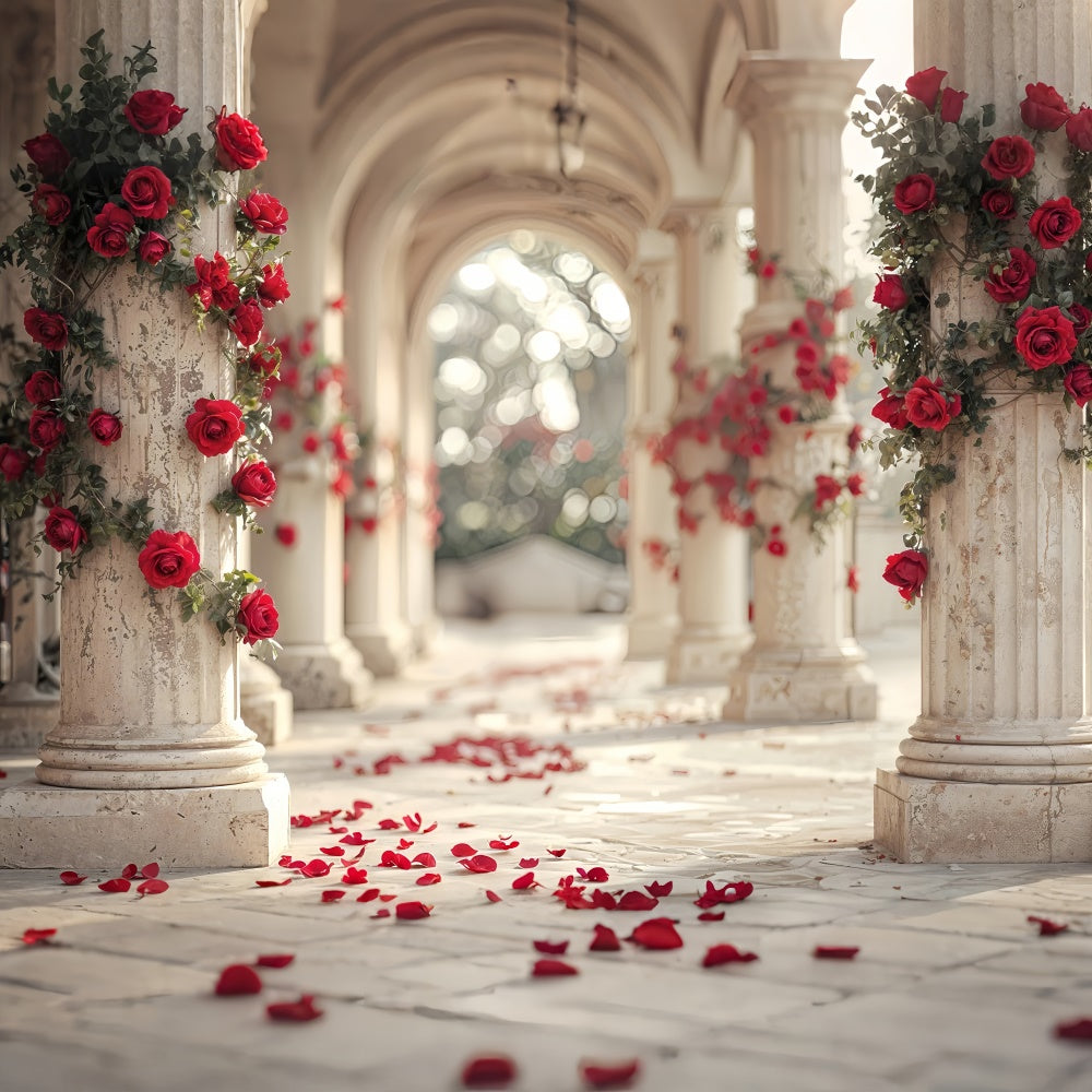 Valentine's Backdrop Red Rose Pathway Marble Columns Backdrop UK BRP12-257