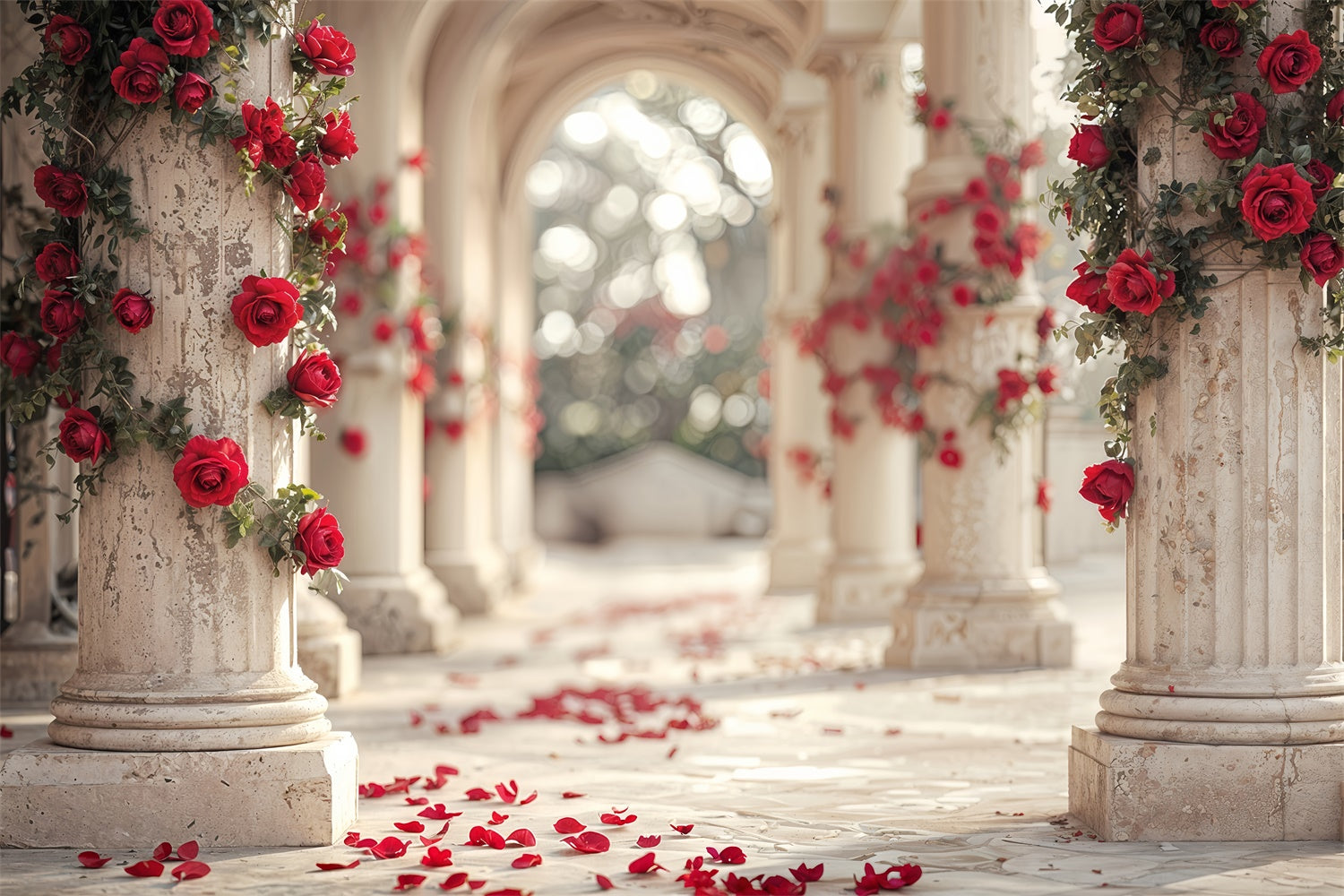 Valentine's Backdrop Red Rose Pathway Marble Columns Backdrop UK BRP12-257