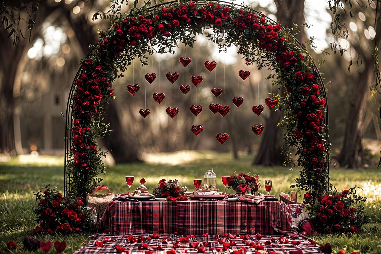 Valentine Photo Backdrops Red Rose Heart Picnic Backdrop UK BRP12-262