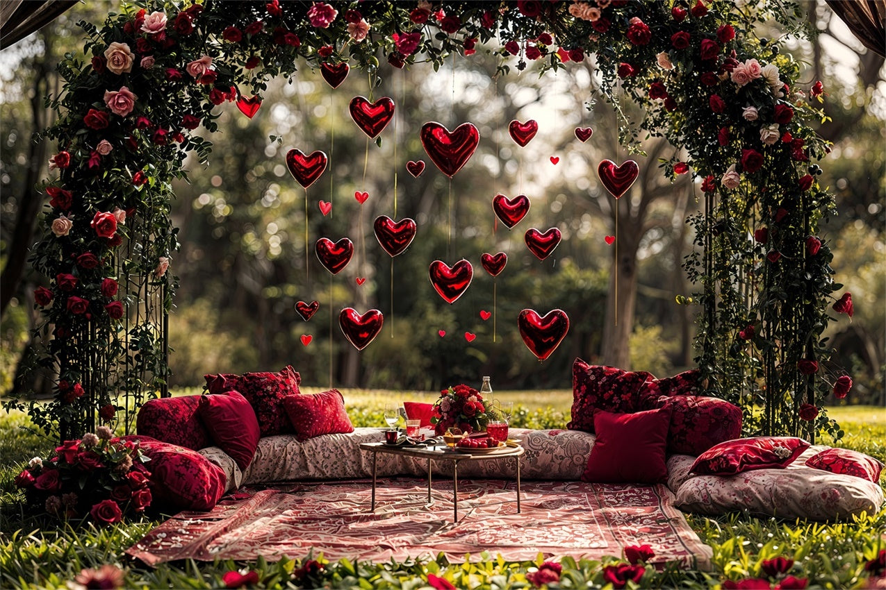 Valentines Backdrop Outdoor Cushions Roses Heart Balloons Backdrop UK BRP12-263