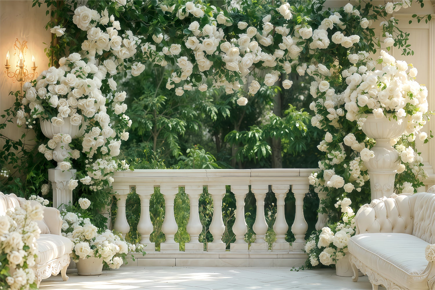 Valentine Backdrop Balcony Lush White Roses Backdrop UK BRP12-264