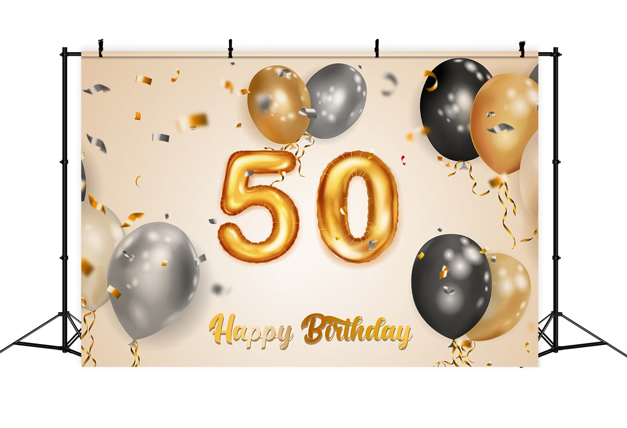 50th Birthday Backdrops Golden Balloons Elegant Backdrop UK BRP12-267