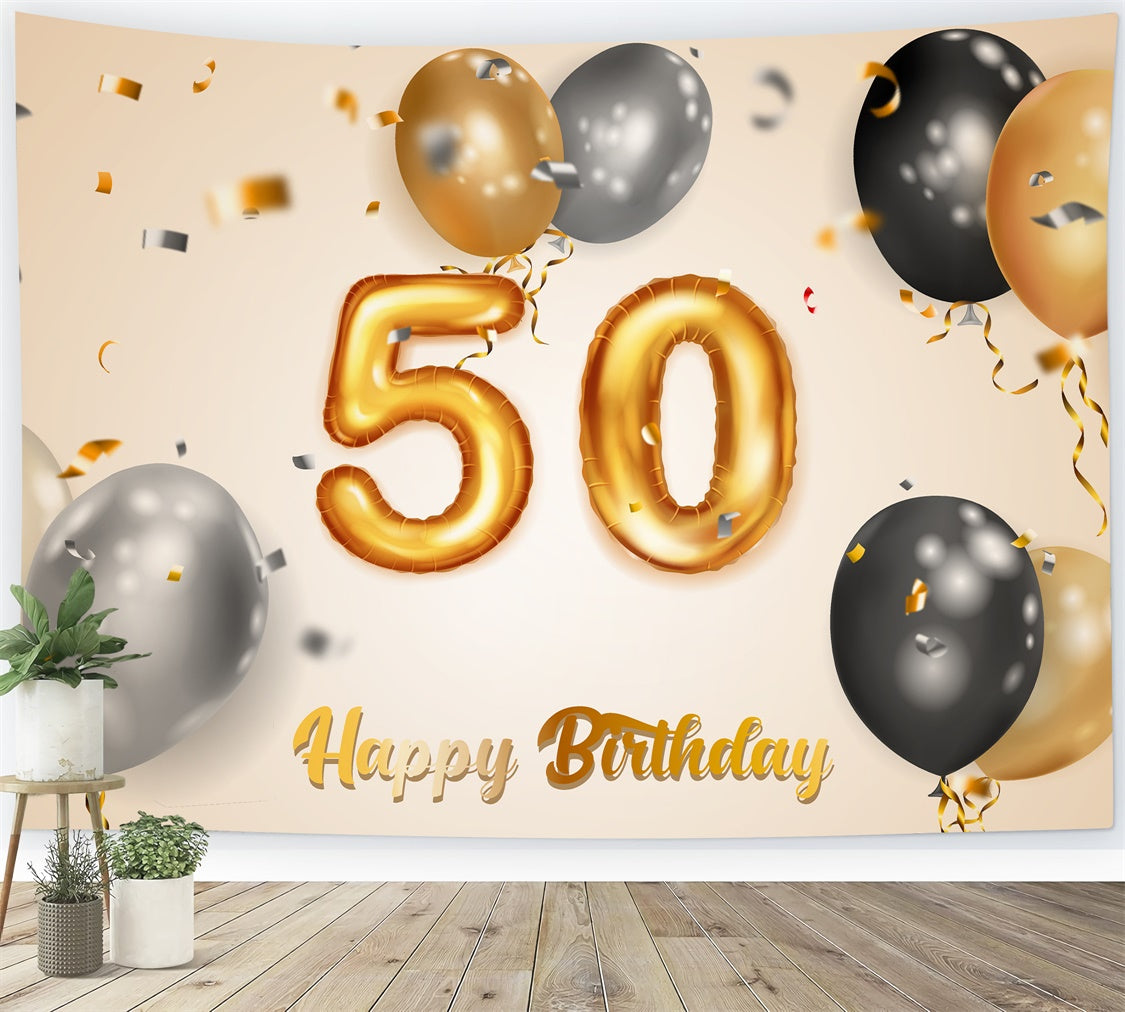 50th Birthday Backdrops Golden Balloons Elegant Backdrop UK BRP12-267