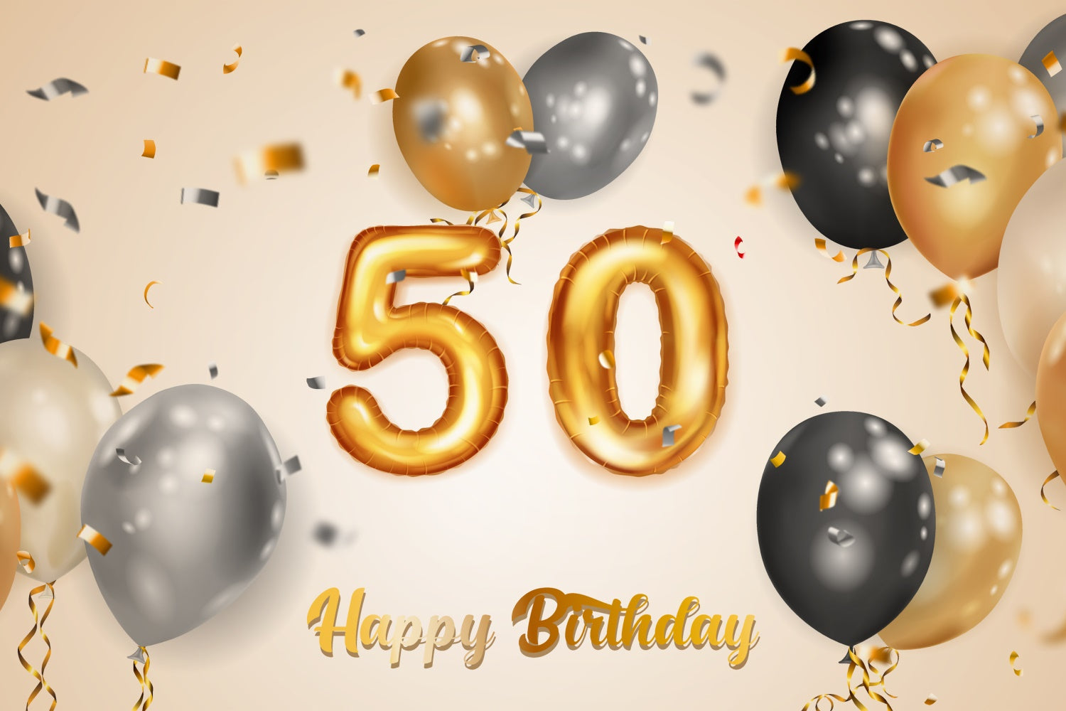 50th Birthday Backdrops Golden Balloons Elegant Backdrop UK BRP12-267