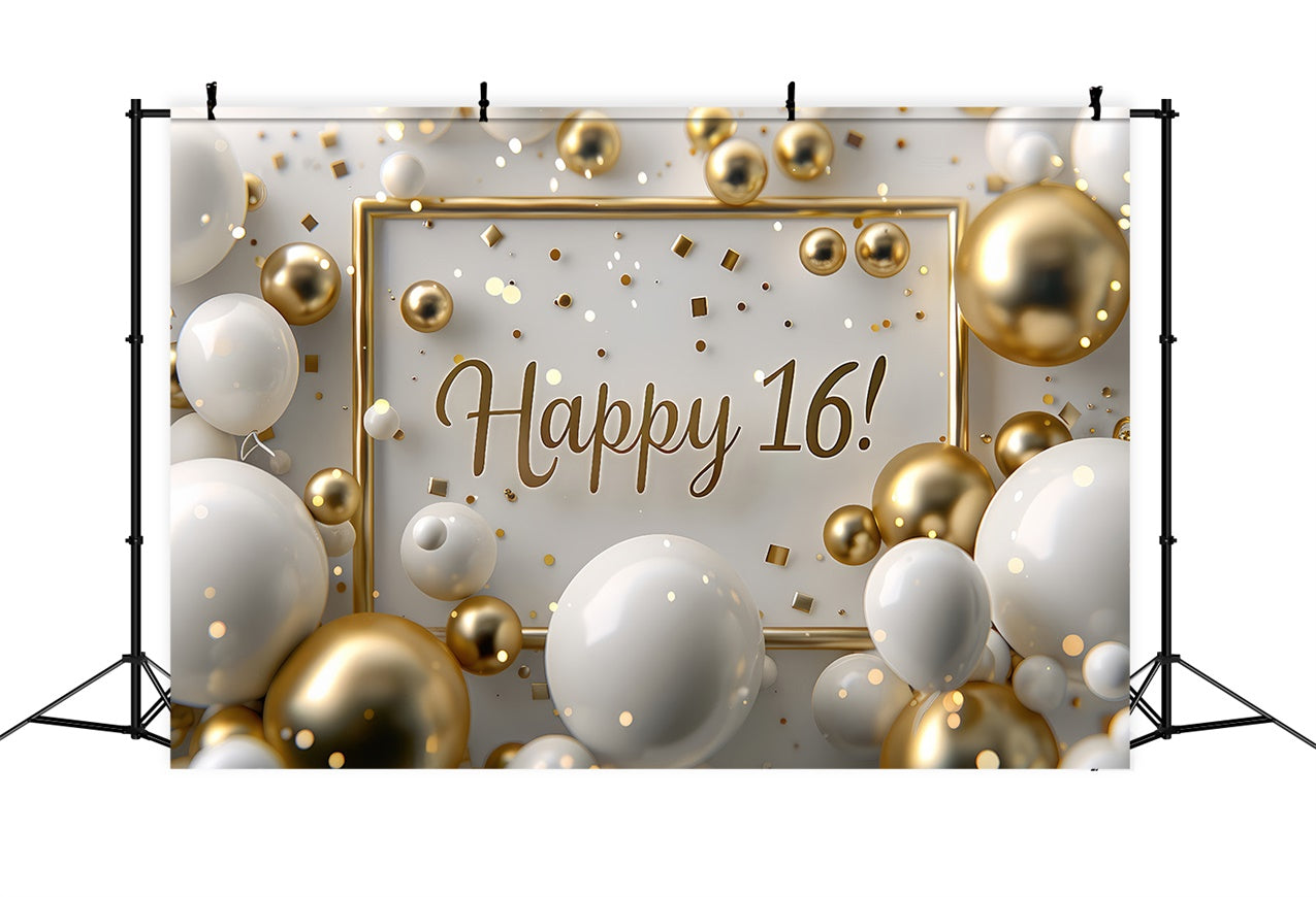 16th Birthday Backdrop Shimmering White Gold Party Backdrop UK BRP12-269