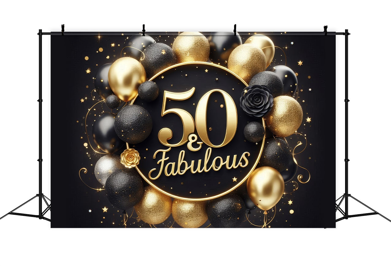 50th Birthday Backdrop Rose Golden Balloons Backdrop UK BRP12-270