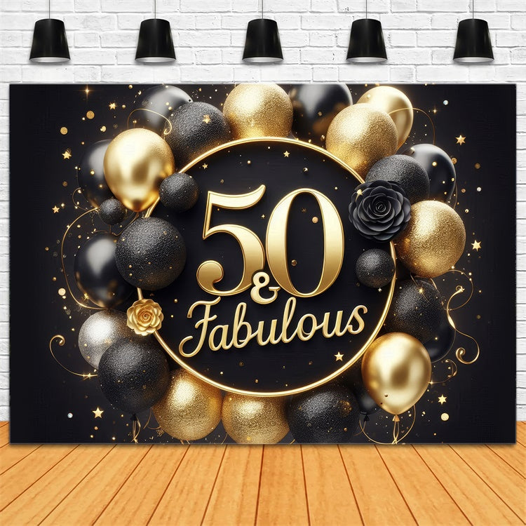 50th Birthday Backdrop Rose Golden Balloons Backdrop UK BRP12-270