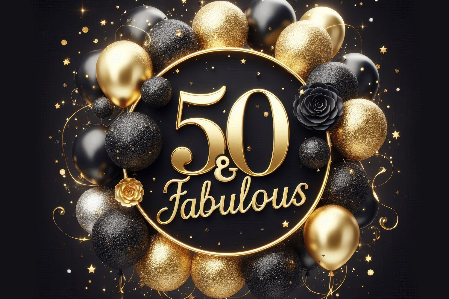 50th Birthday Backdrop Rose Golden Balloons Backdrop UK BRP12-270