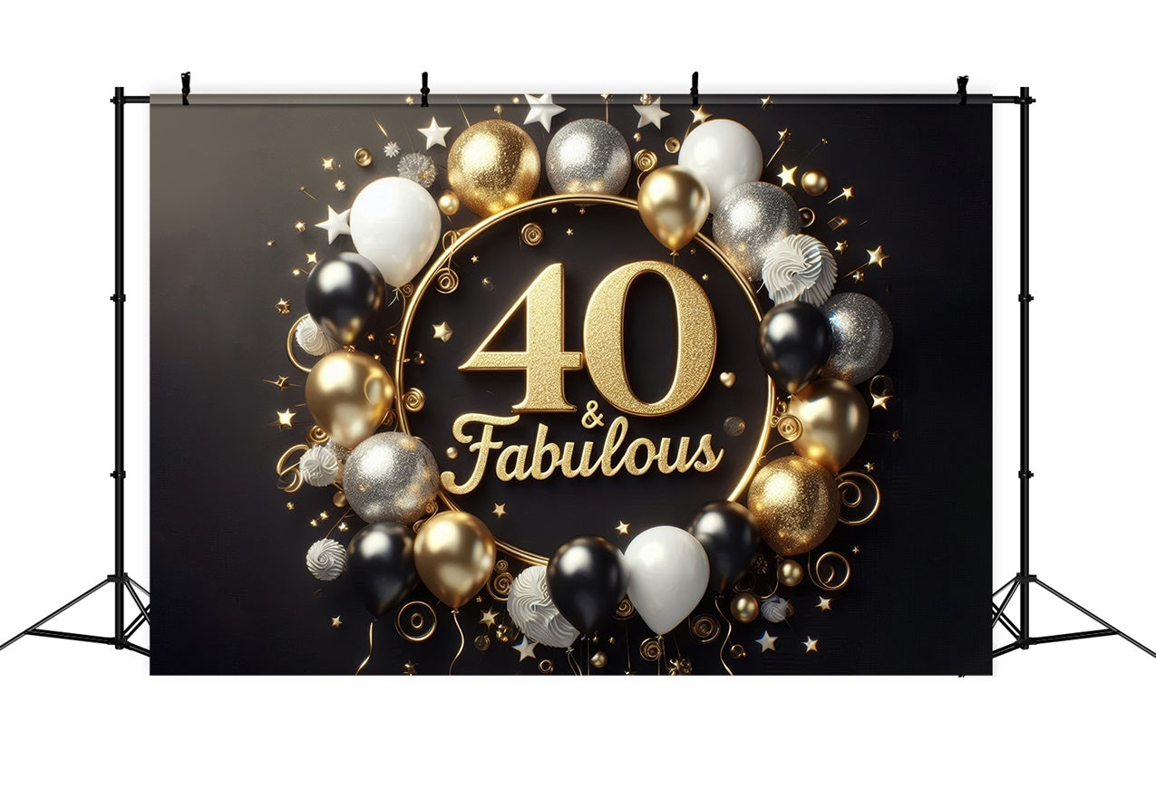 Custom Birthday Backdrops Luxurious Black Gold 40th Backdrop UK BRP12-271