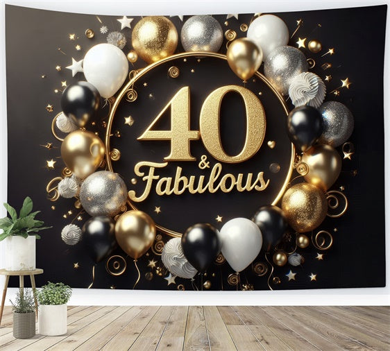 Custom Birthday Backdrops Luxurious Black Gold 40th Backdrop UK BRP12-271