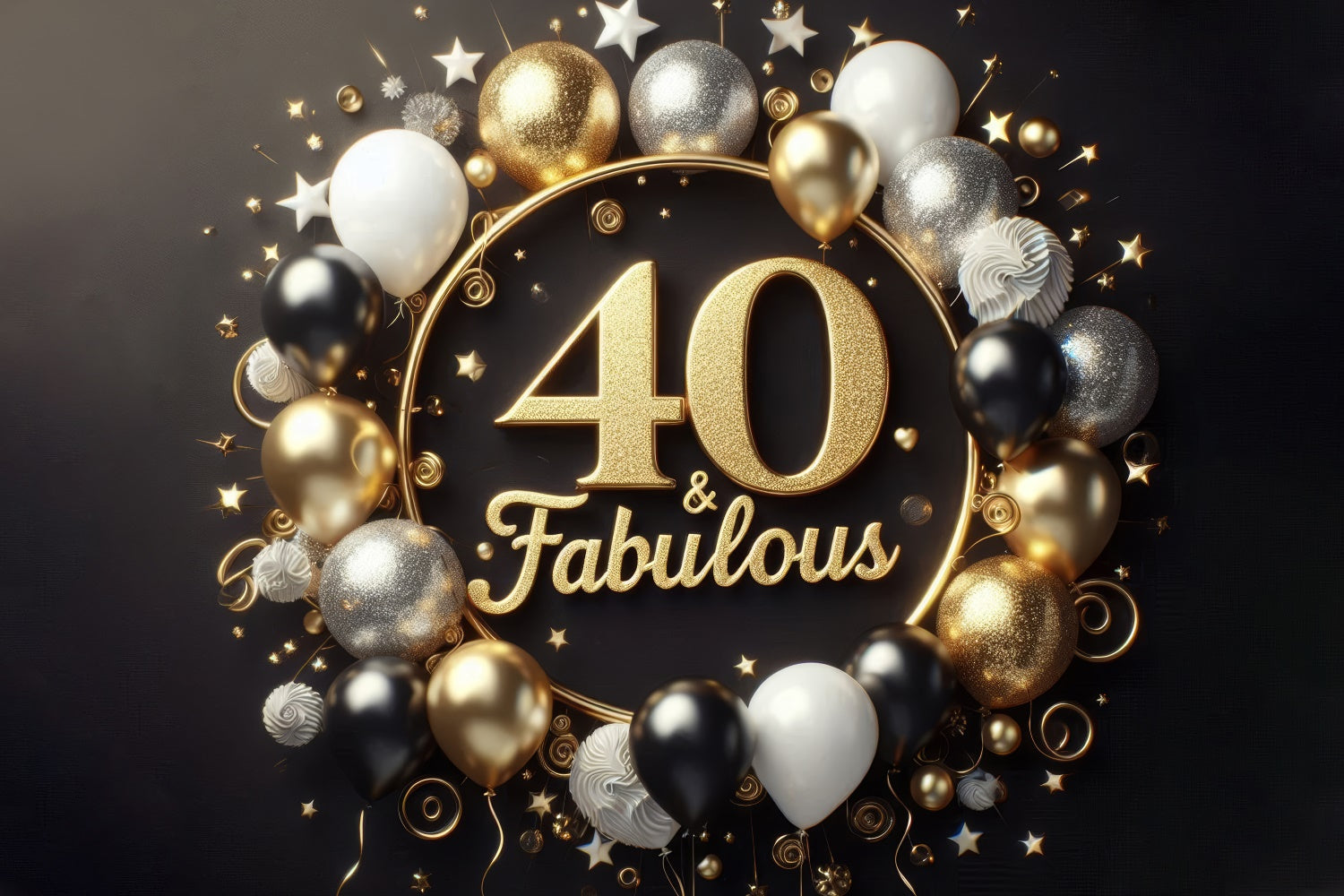 Custom Birthday Backdrops Luxurious Black Gold 40th Backdrop UK BRP12-271