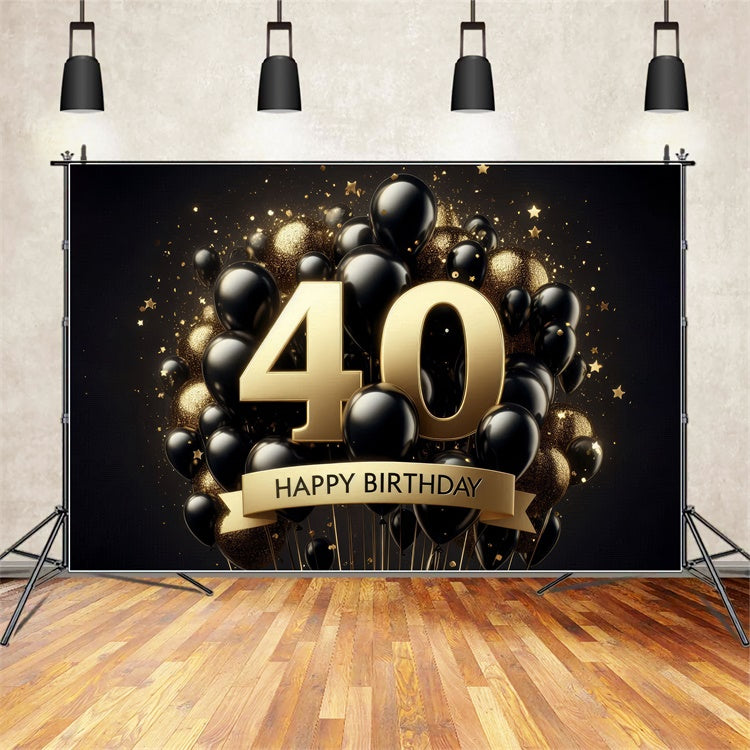 40th Birthday Backdrop Elegant Starry Black Gold Backdrop UK BRP12-272