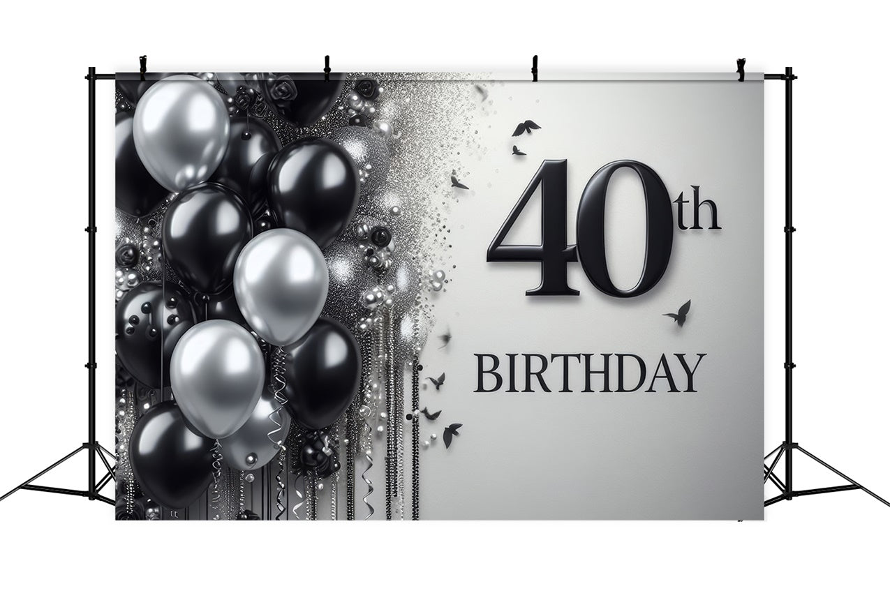 Birthday Photo Backdrop Stylish 40th Black Silver Backdrop UK BRP12-273