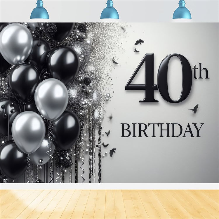 Birthday Photo Backdrop Stylish 40th Black Silver Backdrop UK BRP12-273