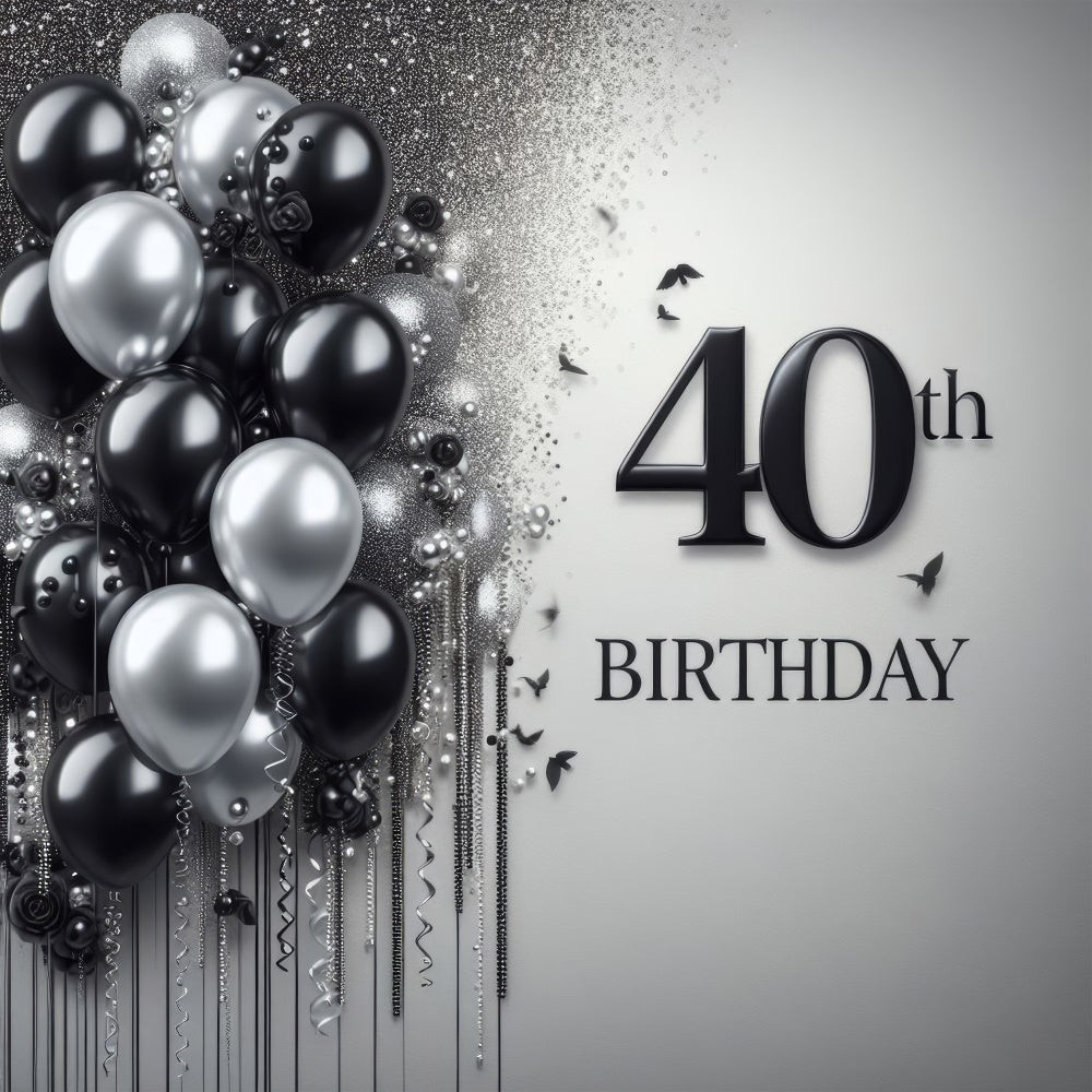 Birthday Photo Backdrop Stylish 40th Black Silver Backdrop UK BRP12-273