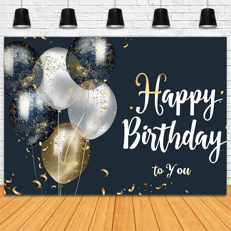 Personalized Birthday Backdrops Elegant Black Gold Confetti Backdrop UK BRP12-274