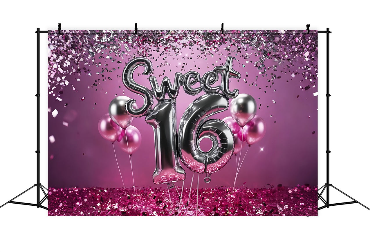 Birthday Backdrops Sweet 16 Celebration Pink Balloon Backdrop UK BRP12-275