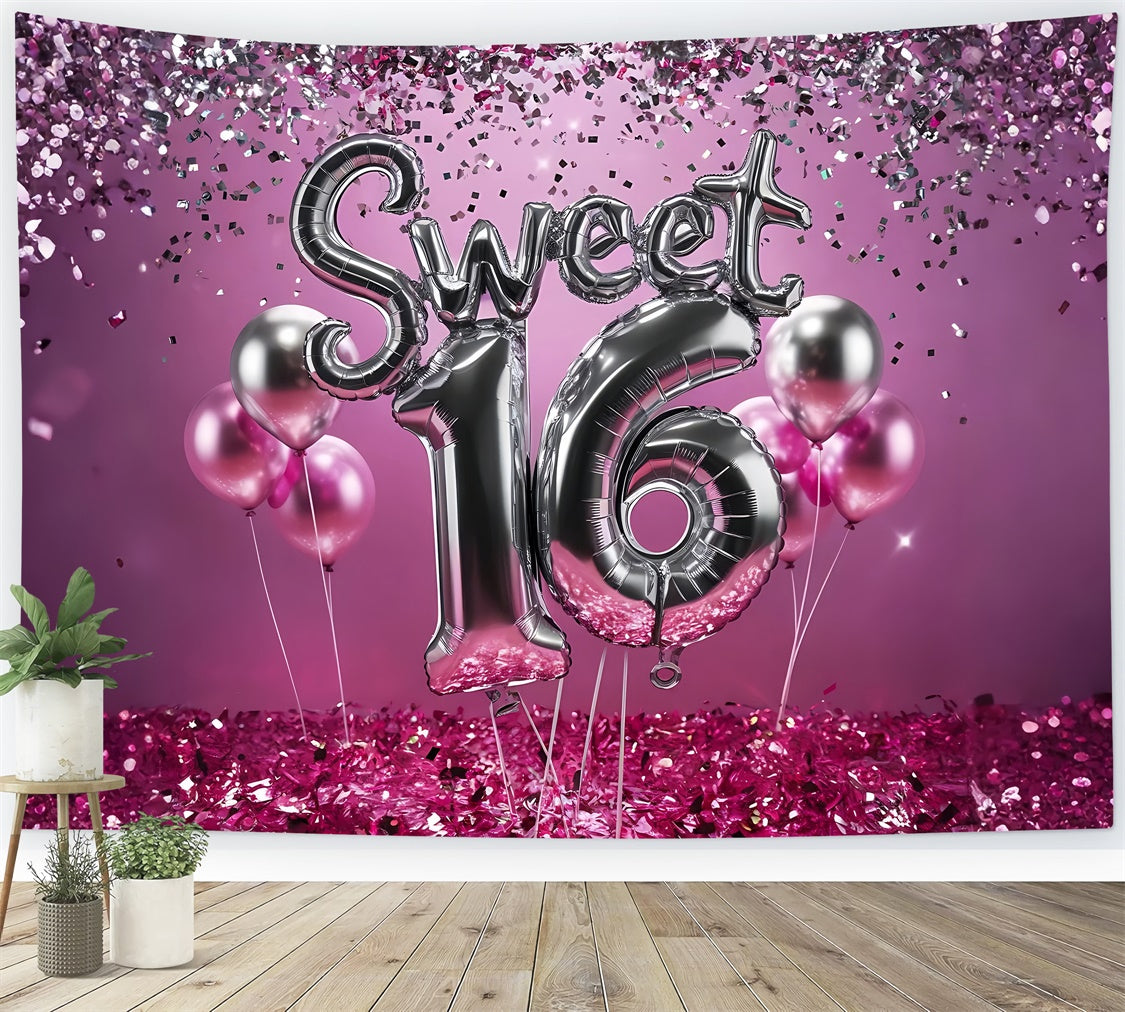 Birthday Backdrops Sweet 16 Celebration Pink Balloon Backdrop UK BRP12-275