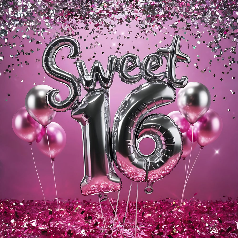 Birthday Backdrops Sweet 16 Celebration Pink Balloon Backdrop UK BRP12-275