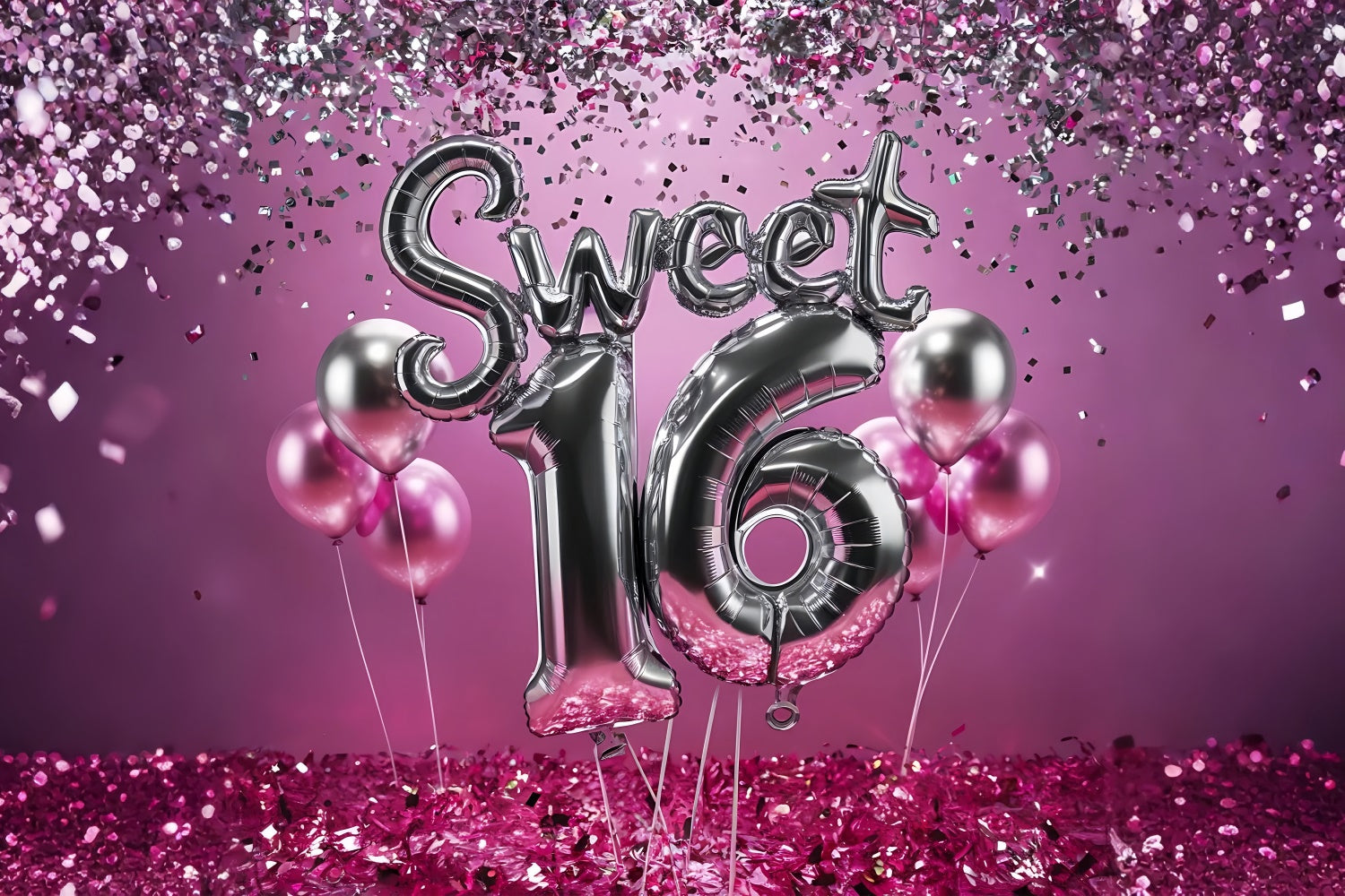 Birthday Backdrops Sweet 16 Celebration Pink Balloon Backdrop UK BRP12-275