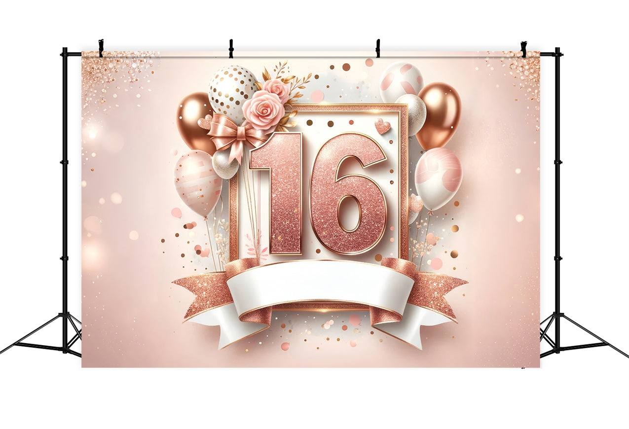 Backdrop Birthday Rose Gold Sweet 16 Celebration Backdrop UK BRP12-276