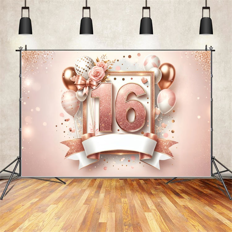 Backdrop Birthday Rose Gold Sweet 16 Celebration Backdrop UK BRP12-276