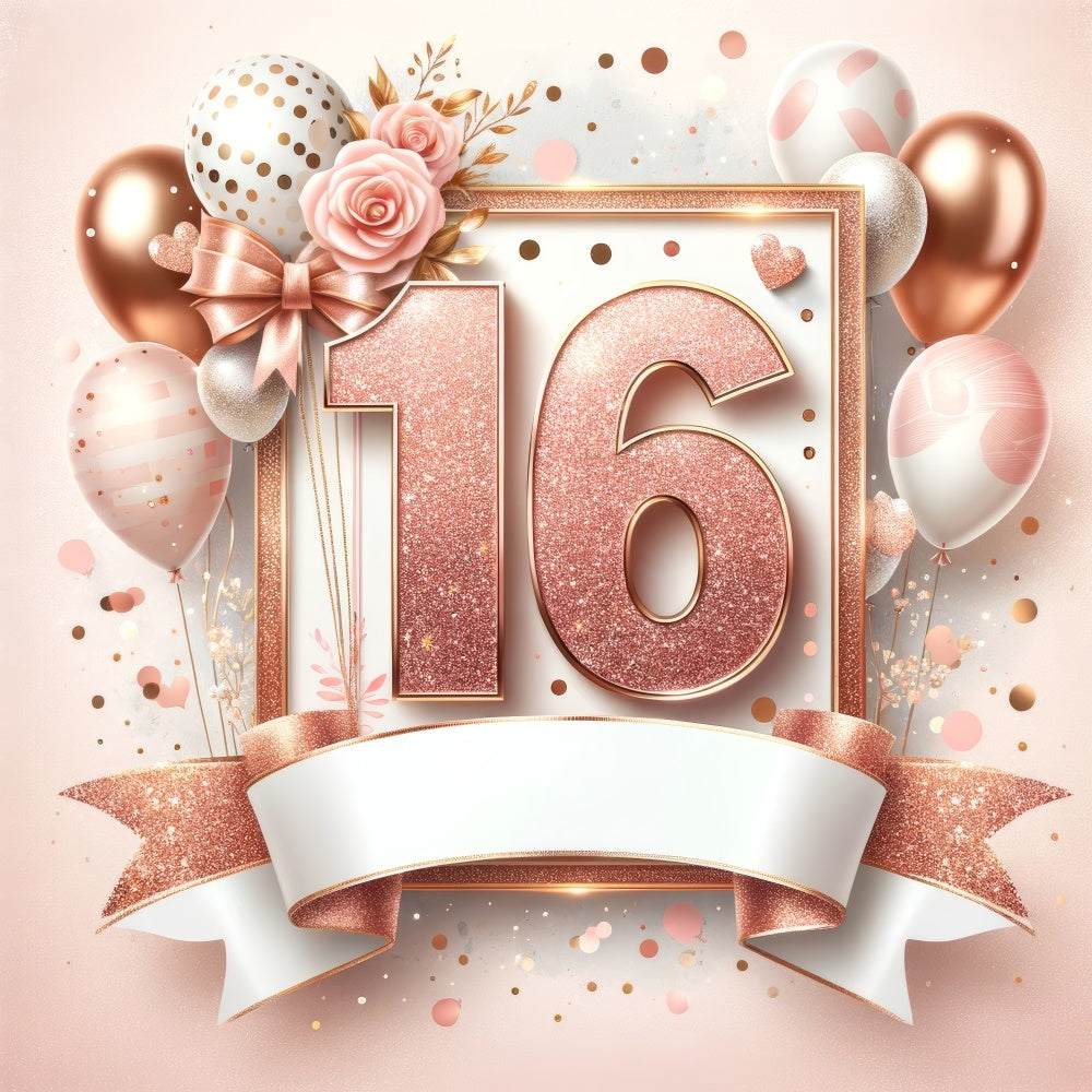 Backdrop Birthday Rose Gold Sweet 16 Celebration Backdrop UK BRP12-276