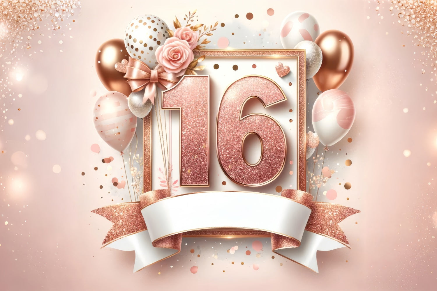 Backdrop Birthday Rose Gold Sweet 16 Celebration Backdrop UK BRP12-276