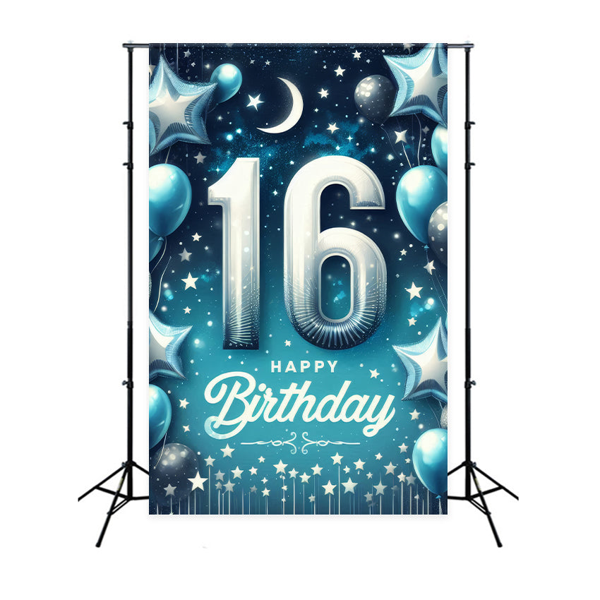 Birthday Backdrop Elegant Blue Night Star Sweet 16 Backdrop UK BRP12-277