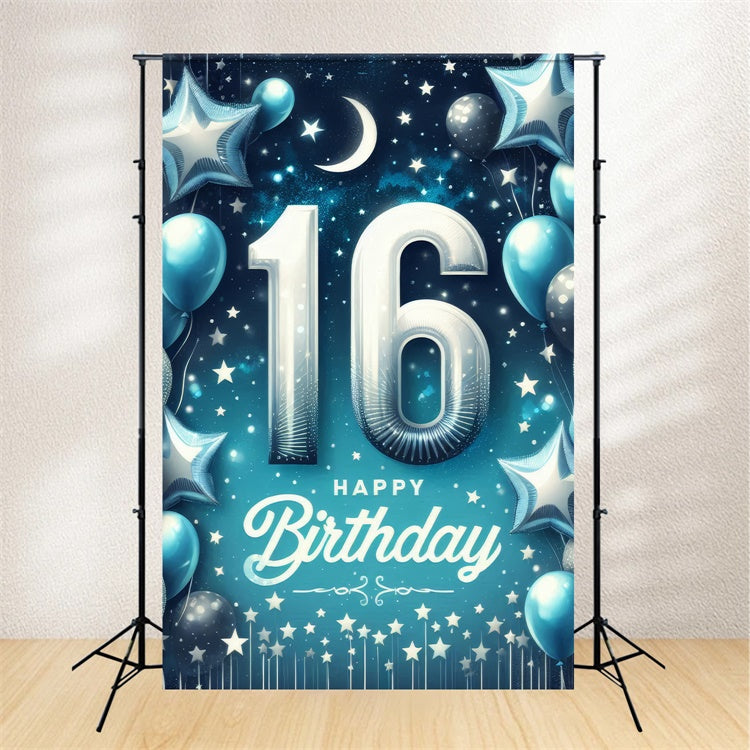 Birthday Backdrop Elegant Blue Night Star Sweet 16 Backdrop UK BRP12-277