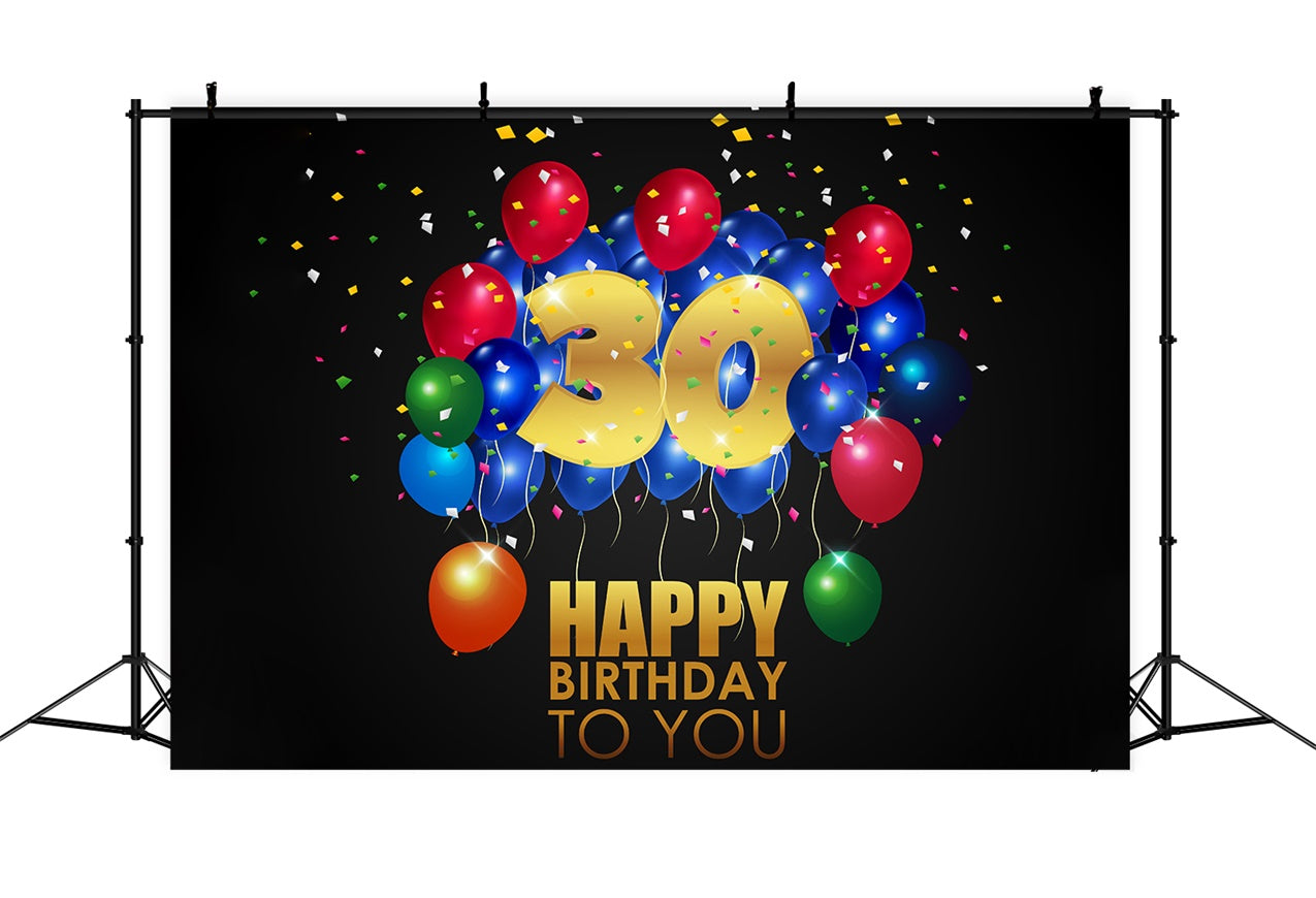 Happy Birthday Backdrop Colorful Balloons Golden 30th Backdrop UK BRP12-278