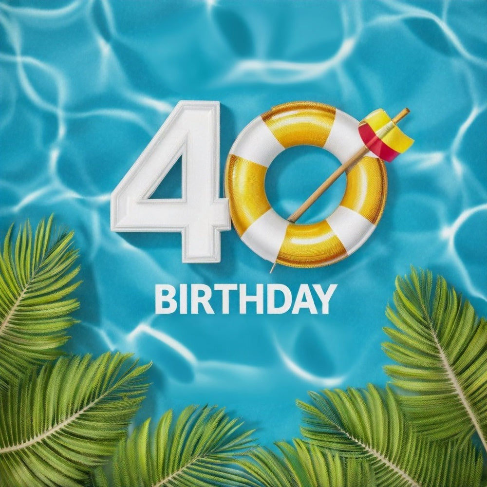 Custom Birthday Backdrops Classic Tropical Pool 40th Backdrop UK BRP12-280