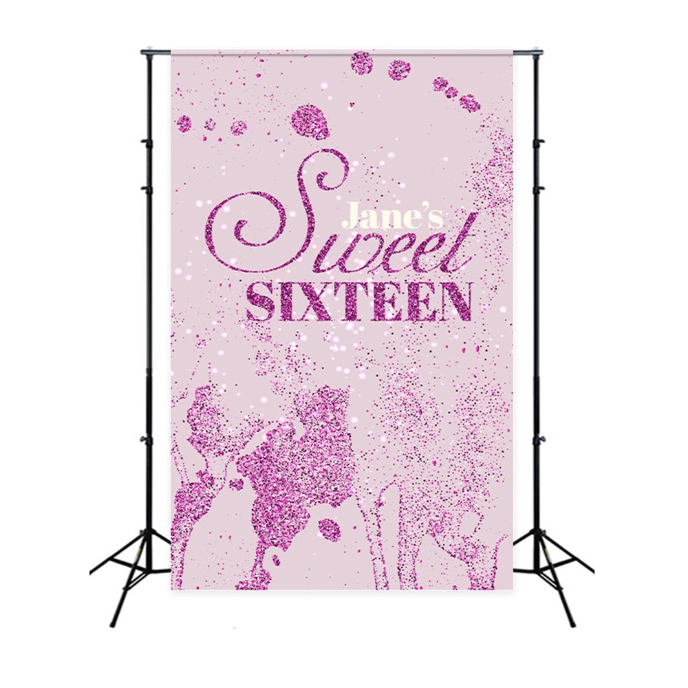 Backdrops Birthday Sparkling Pink Glitter Sweet 16 Backdrop UK BRP12-282