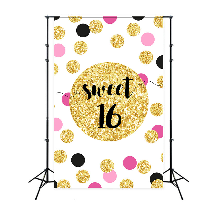 Birthday Backdrops Stylish Pink Black Gold Sweet 16 Backdrop UK BRP12-283