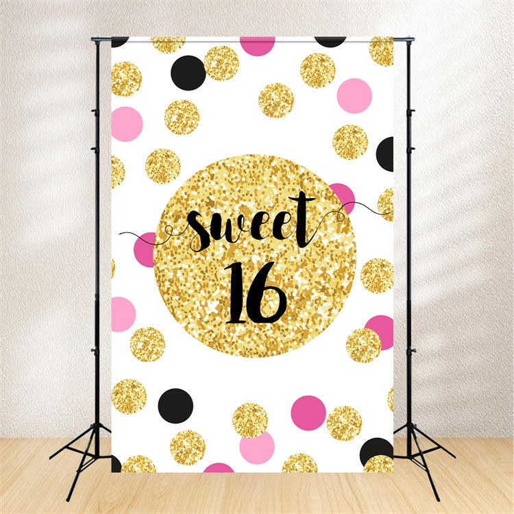 Birthday Backdrops Stylish Pink Black Gold Sweet 16 Backdrop UK BRP12-283