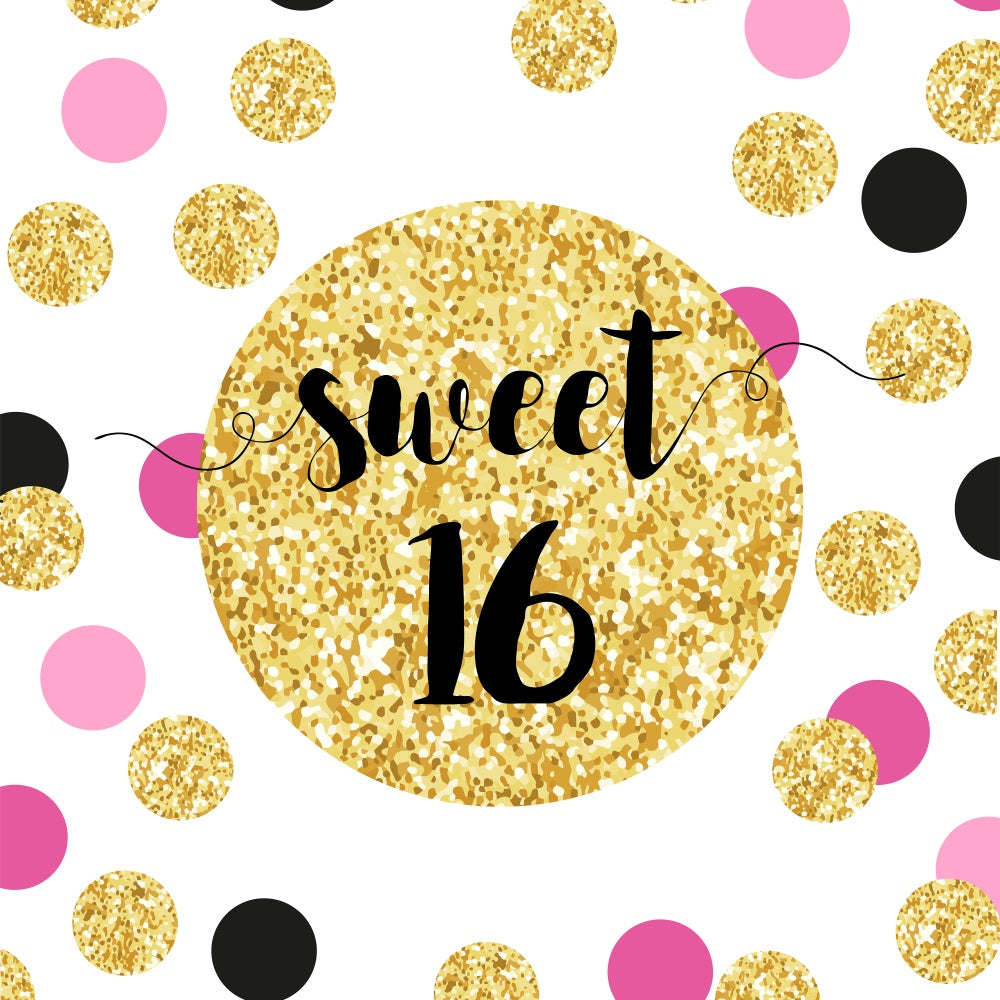 Birthday Backdrops Stylish Pink Black Gold Sweet 16 Backdrop UK BRP12-283