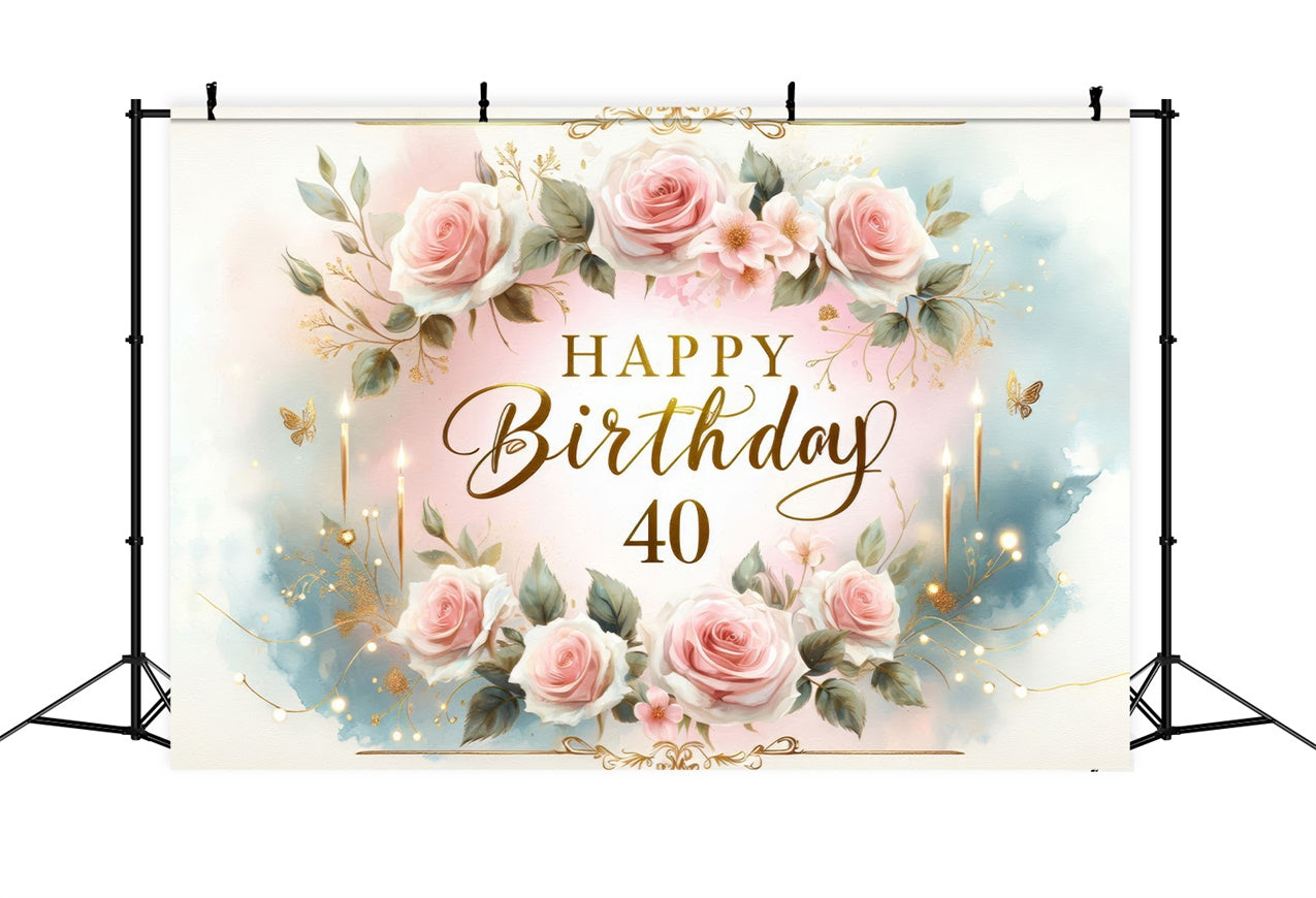 Birthday Backdrop Ideas Pink Roses 40th Party Backdrop UK BRP12-289