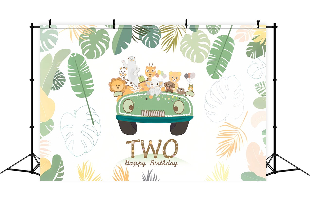 Personalized Birthday Backdrops Jungle Animals Two-Year Party Backdrop UK BRP12-292