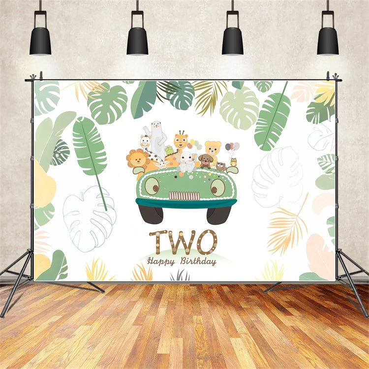 Personalized Birthday Backdrops Jungle Animals Two-Year Party Backdrop UK BRP12-292