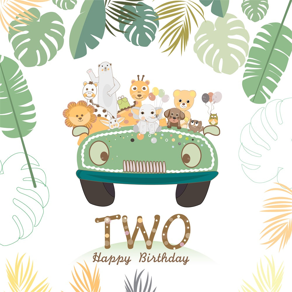 Personalized Birthday Backdrops Jungle Animals Two-Year Party Backdrop UK BRP12-292