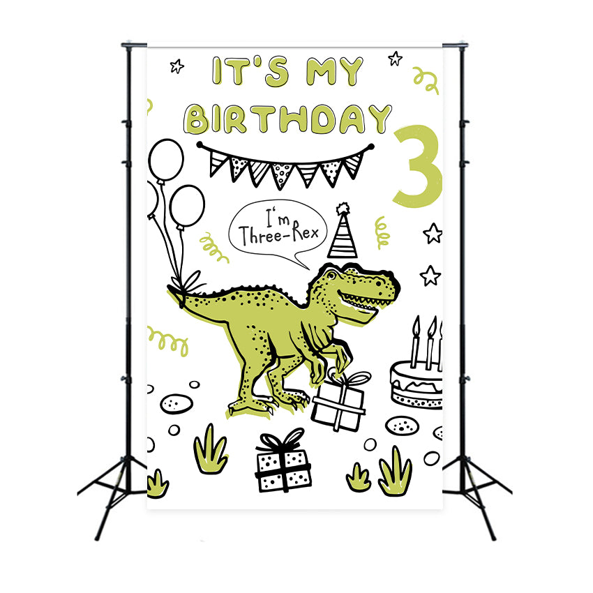 Customized Backdrop For Birthday Jurassic Dinosaur Three-Rex Backdrop UK BRP12-295