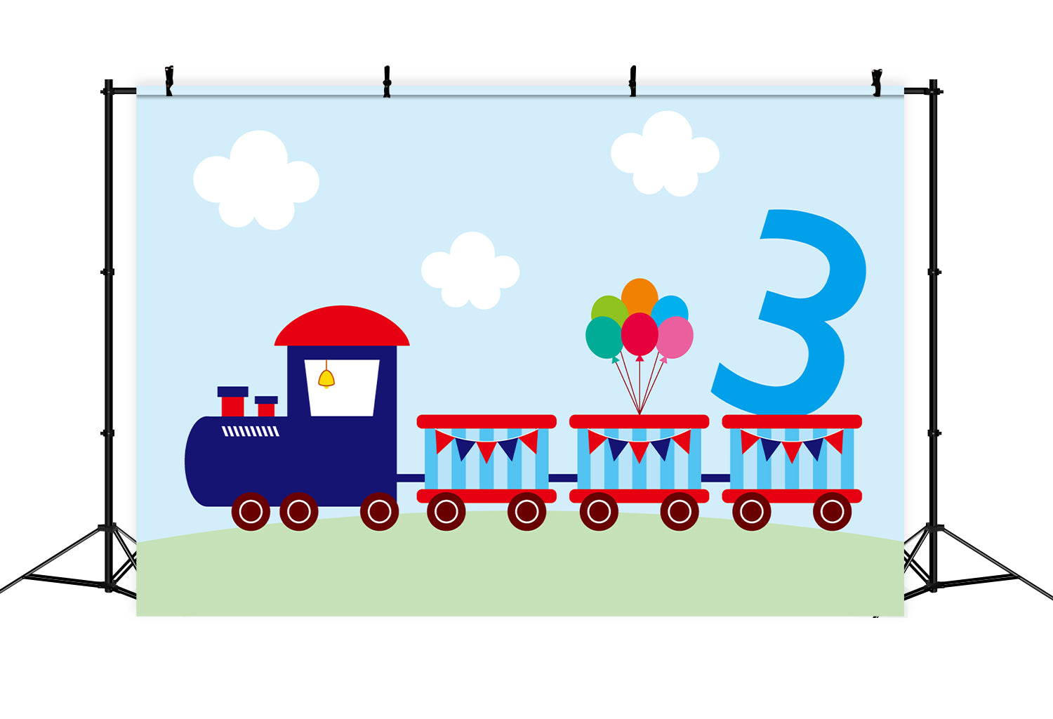 Custom Birthday Backdrop Train Themed Balloon Three Backdrop UK BRP12-297