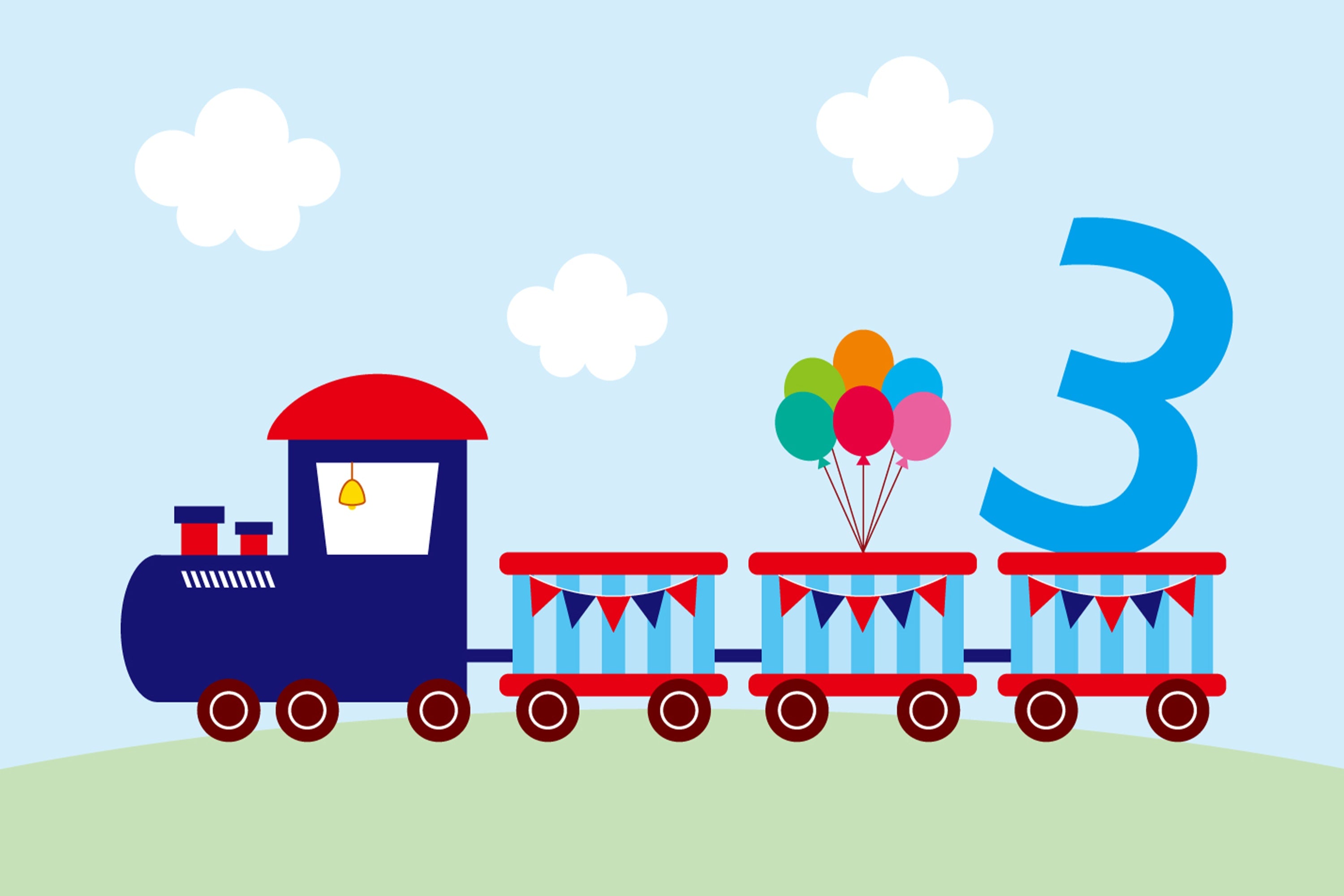 Custom Birthday Backdrop Train Themed Balloon Three Backdrop UK BRP12-297