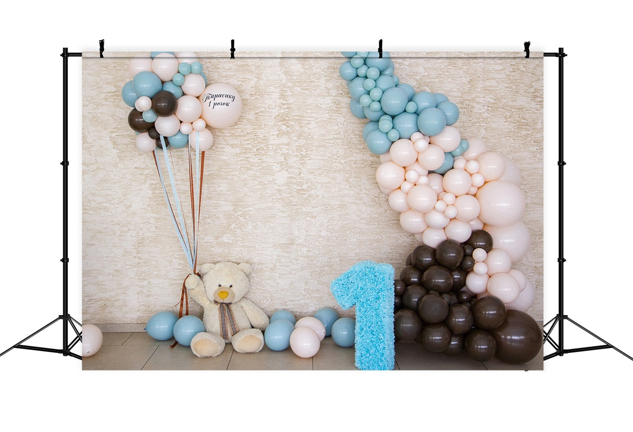 Personalised Birthday Backdrop Bear Balloon First Year Celebration Backdrop UK BRP12-299