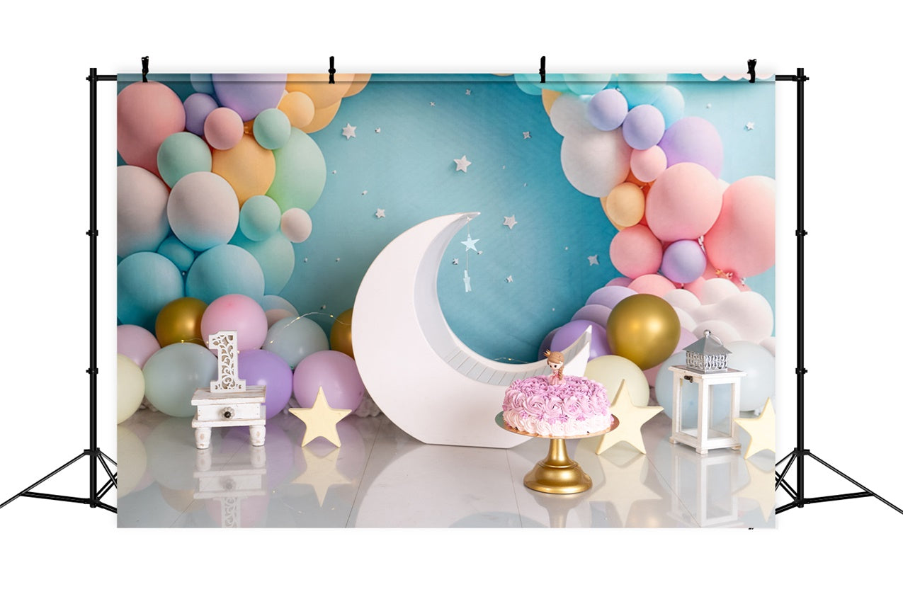 Custom Made Birthday Backdrops Pastel Balloons Moon Backdrop UK BRP12-300