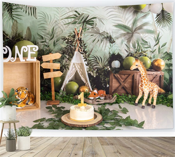 1st Birthday Backdrop Safari Jungle Party Backdrop UK BRP12-301